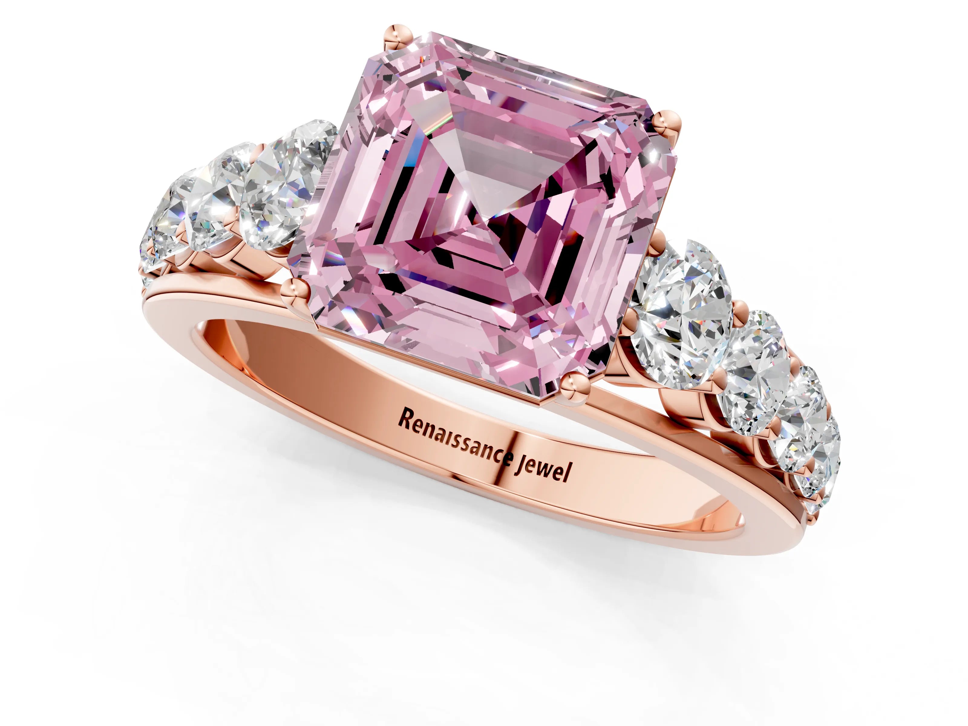 Rose gold Fancy Pink Asscher Cut Brilliant Diamond Pavé Band with Six-Prong Setting_1