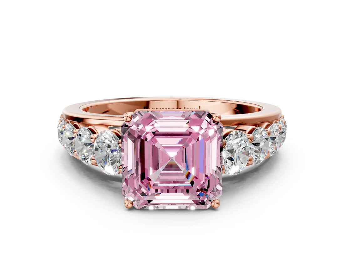 Rose gold Fancy Pink Asscher Cut Brilliant Diamond Pavé Band with Six-Prong Setting_12