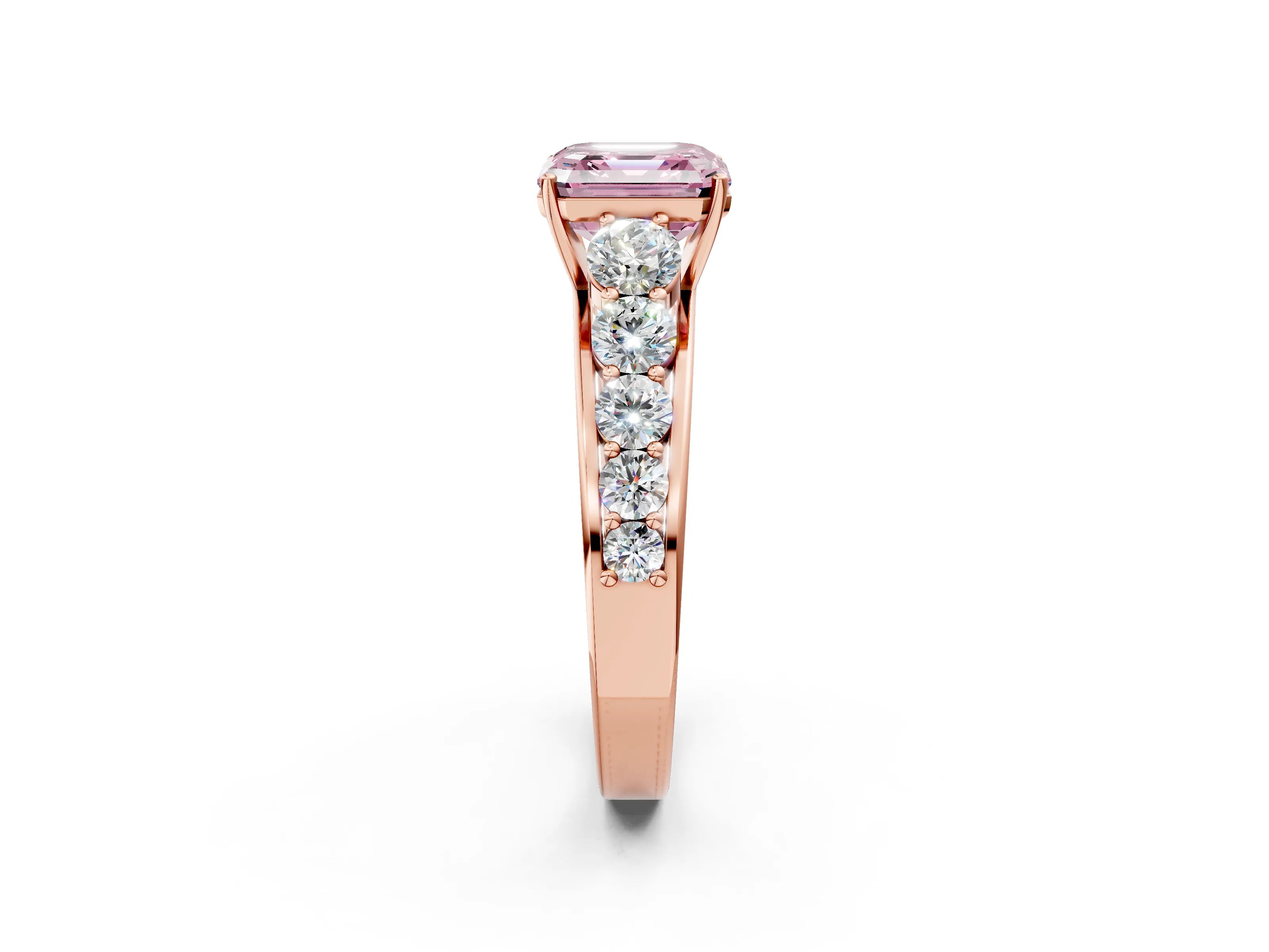 Rose gold Fancy Pink Asscher Cut Brilliant Diamond Pavé Band with Six-Prong Setting_2