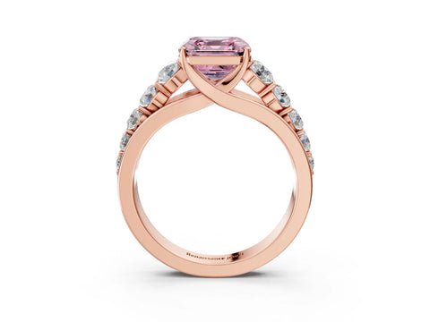 Rose gold Fancy Pink Asscher Cut Brilliant Diamond Pavé Band with Six-Prong Setting_3