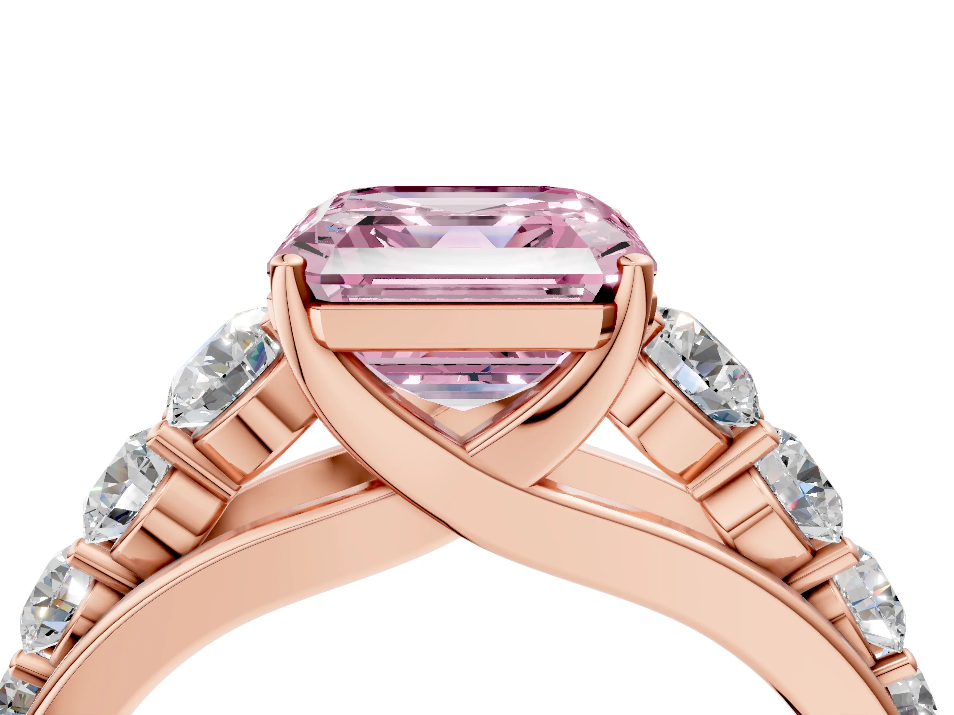 Rose gold Fancy Pink Asscher Cut Brilliant Diamond Pavé Band with Six-Prong Setting_4