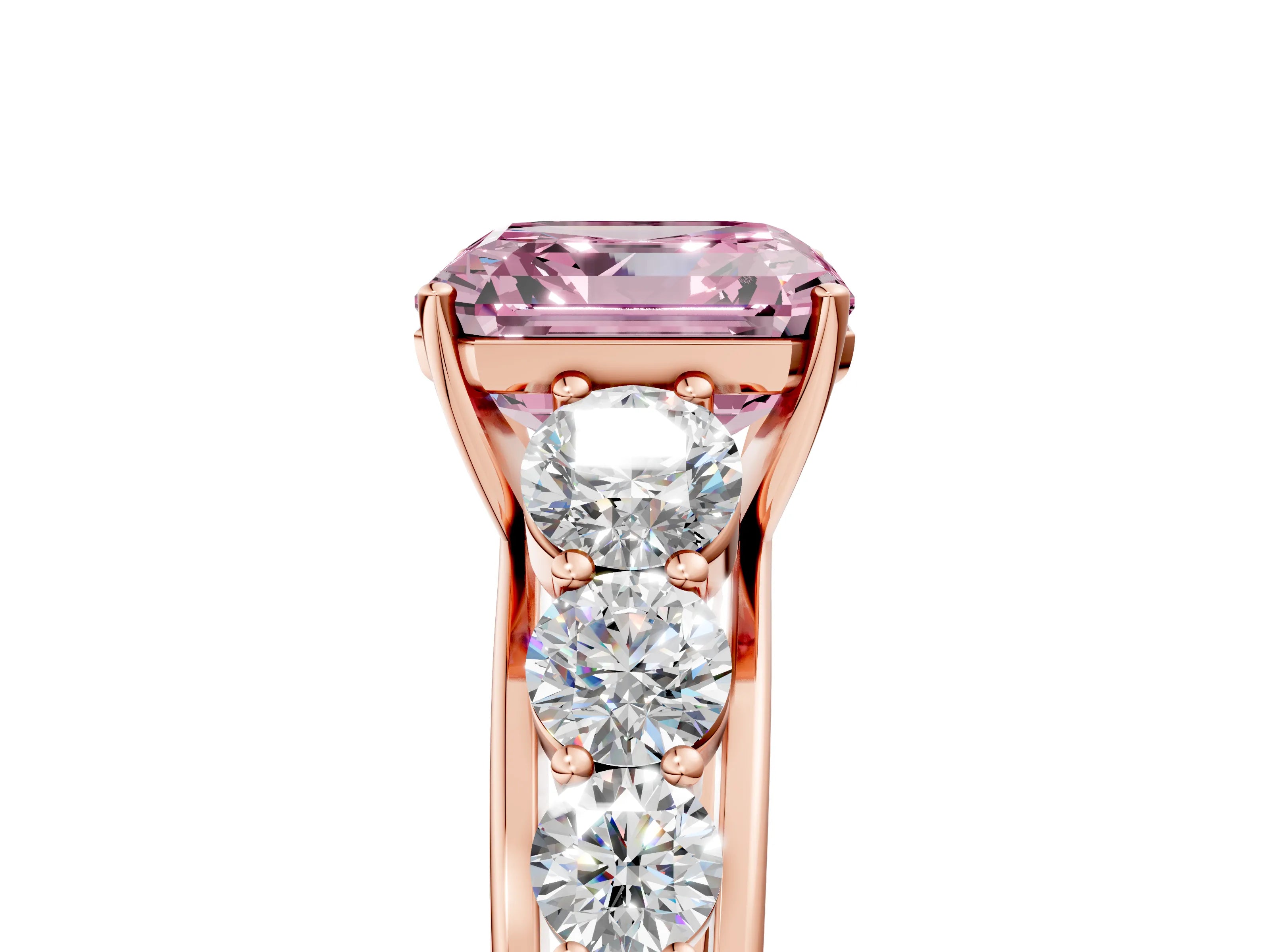 Rose gold Fancy Pink Asscher Cut Brilliant Diamond Pavé Band with Six-Prong Setting_5