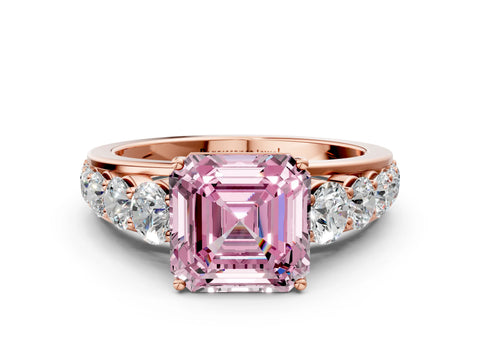 Rose gold Fancy Pink Asscher Cut Brilliant Diamond Pavé Band with Six-Prong Setting