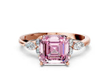 Rose gold Fancy Pink Asscher Cut Brilliant Diamond Solitaire Ring with Pear Side Stones and Four-Prong Setting_3
