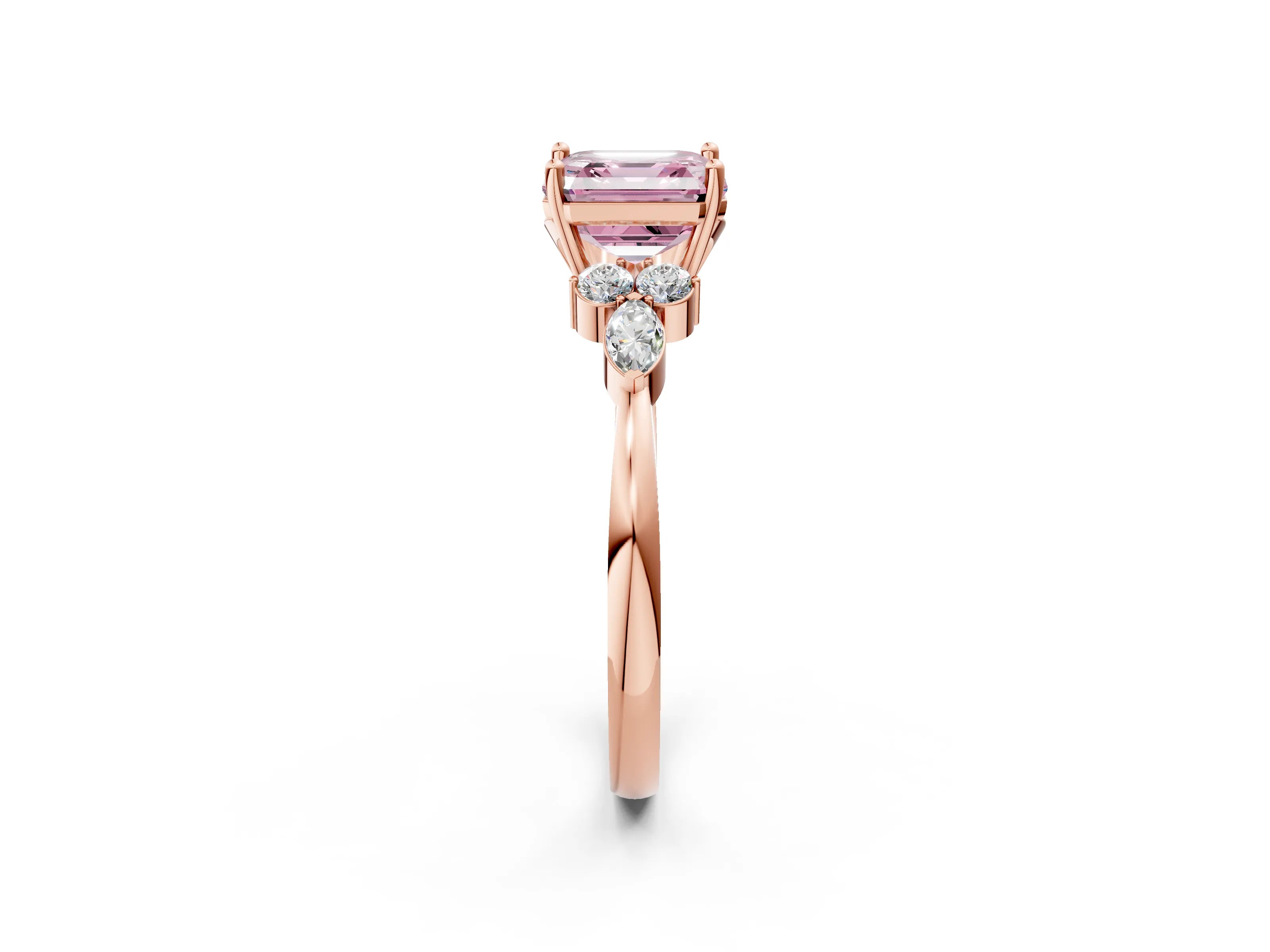 Rose gold Fancy Pink Asscher Cut Brilliant Diamond Solitaire Ring with Pear Side Stones and Four-Prong Setting_5
