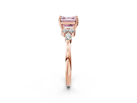 Rose gold Fancy Pink Asscher Cut Brilliant Diamond Solitaire Ring with Pear Side Stones and Four-Prong Setting_5