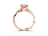 Rose gold Fancy Pink Asscher Cut Brilliant Diamond Solitaire Ring with Pear Side Stones and Four-Prong Setting_6