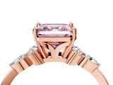 Rose gold Fancy Pink Asscher Cut Brilliant Diamond Solitaire Ring with Pear Side Stones and Four-Prong Setting_7