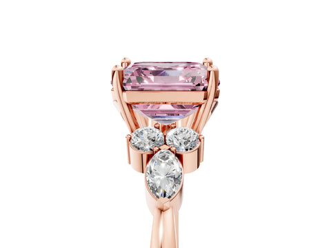 Rose gold Fancy Pink Asscher Cut Brilliant Diamond Solitaire Ring with Pear Side Stones and Four-Prong Setting_8