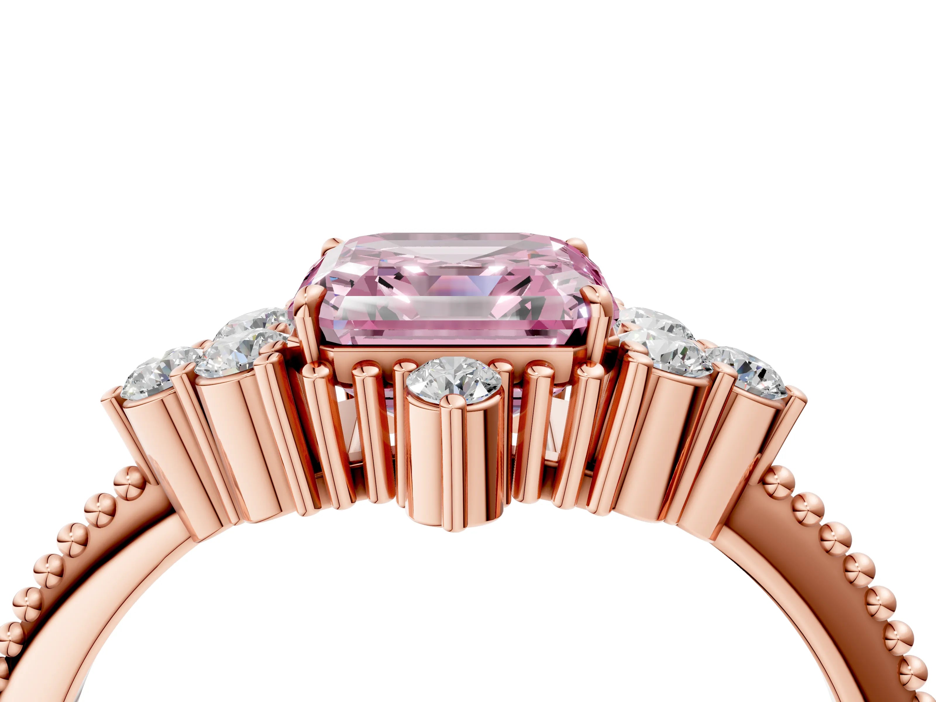 Rose gold Fancy Pink Asscher Cut Brilliant Diamond with Cluster Setting on a Beaded Band and Four-Prong Setting_4