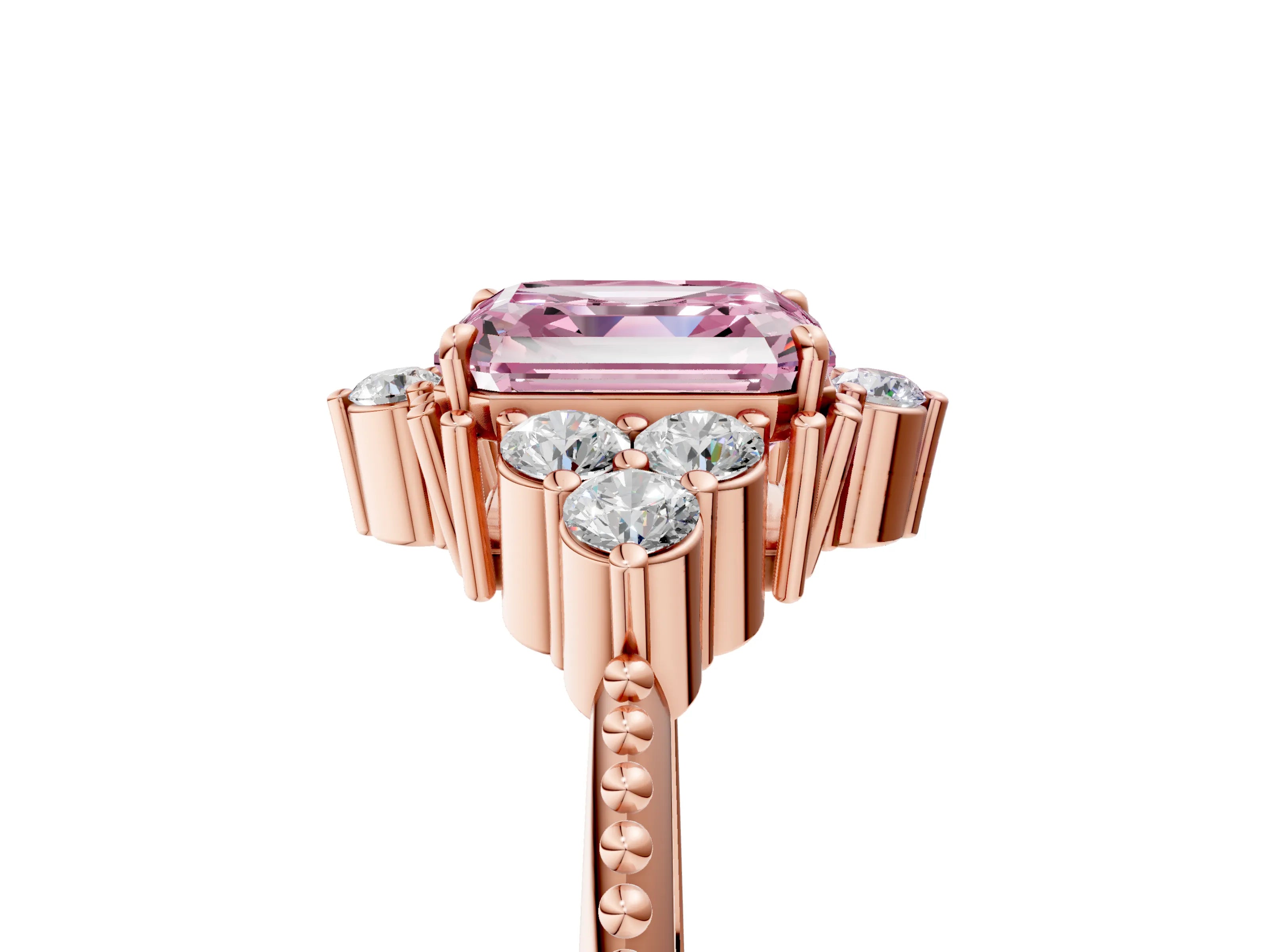 Rose gold Fancy Pink Asscher Cut Brilliant Diamond with Cluster Setting on a Beaded Band and Four-Prong Setting_5