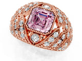 Rose gold Fancy Pink Asscher Cut Brilliant Halo Pave Diamond Milgrain Ring_1
