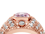 Rose gold Fancy Pink Asscher Cut Brilliant Halo Pave Diamond Milgrain Ring_4