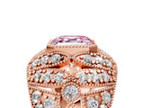 Rose gold Fancy Pink Asscher Cut Brilliant Halo Pave Diamond Milgrain Ring_5