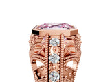 Rose gold Fancy Pink Asscher Cut Brilliant Milgrain Filigree Diamond Ring with Square Prong Setting_5
