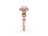 Rose gold Fancy Pink Asscher Cut Brilliant Milgrain Pave Heart Band Solitaire Ring_2