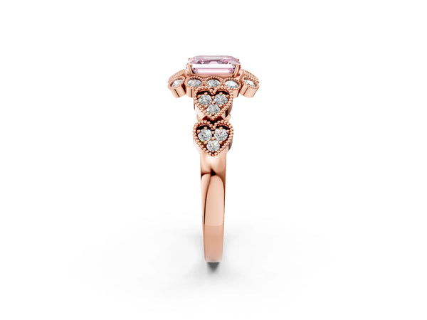 Rose Gold Asscher Cut Milgrain Halo Engagement Ring Setting for Fancy Pink Center