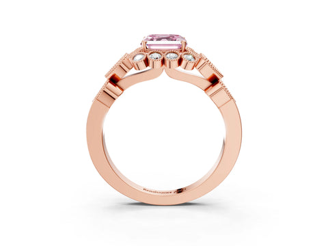 Rose gold Fancy Pink Asscher Cut Brilliant Milgrain Pave Heart Band Solitaire Ring_3