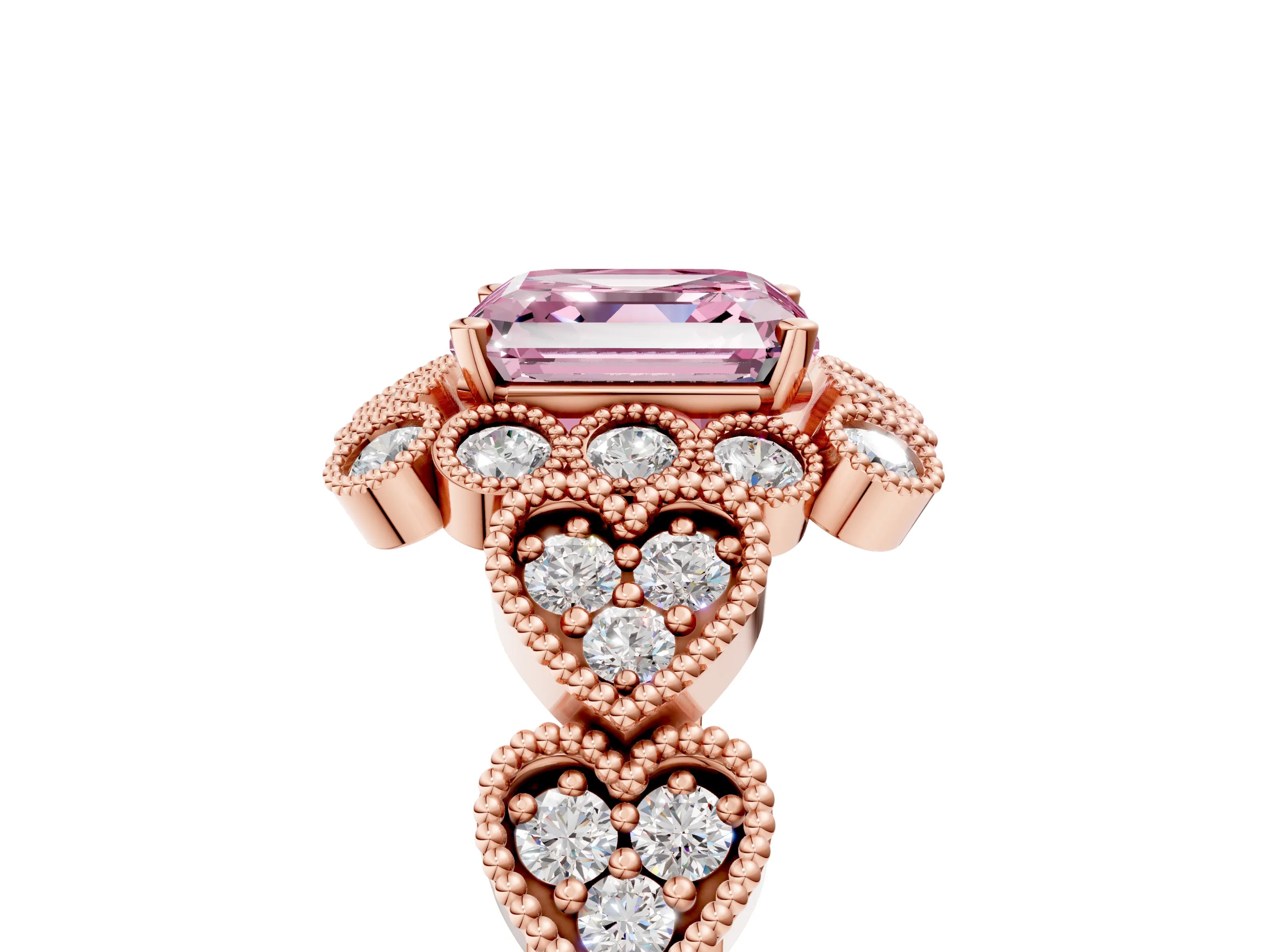 Rose gold Fancy Pink Asscher Cut Brilliant Milgrain Pave Heart Band Solitaire Ring_5