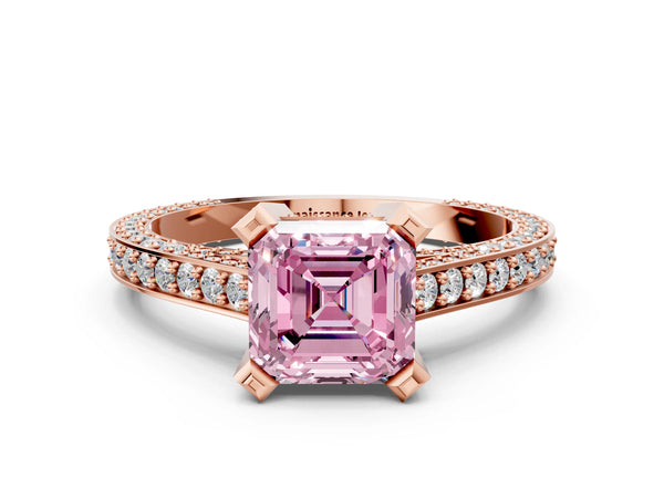 Rose gold Fancy Pink Asscher Cut Brilliant Split Shank Pave Solitaire Ring with Four-Prong Setting