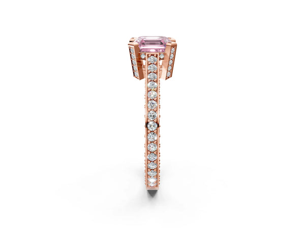 Rose gold Fancy Pink Asscher Cut Brilliant Split Shank Pave Solitaire Ring with Four-Prong Setting
