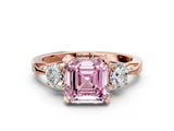 Rose gold Fancy Pink Asscher Cut Brilliant Three-Stone Diamond Ring with Pavé Band and Four-Prong Setting_3