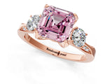 Rose gold Fancy Pink Asscher Cut Brilliant Three-Stone Diamond Ring with Pavé Band and Four-Prong Setting_4