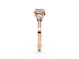 Rose gold Fancy Pink Asscher Cut Brilliant Three-Stone Diamond Ring with Pavé Band and Four-Prong Setting_5
