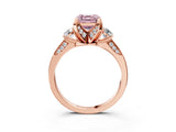 Rose gold Fancy Pink Asscher Cut Brilliant Three-Stone Diamond Ring with Pavé Band and Four-Prong Setting_6