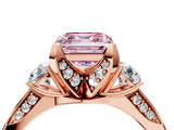 Rose gold Fancy Pink Asscher Cut Brilliant Three-Stone Diamond Ring with Pavé Band and Four-Prong Setting_7