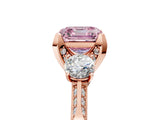 Rose gold Fancy Pink Asscher Cut Brilliant Three-Stone Diamond Ring with Pavé Band and Four-Prong Setting_8