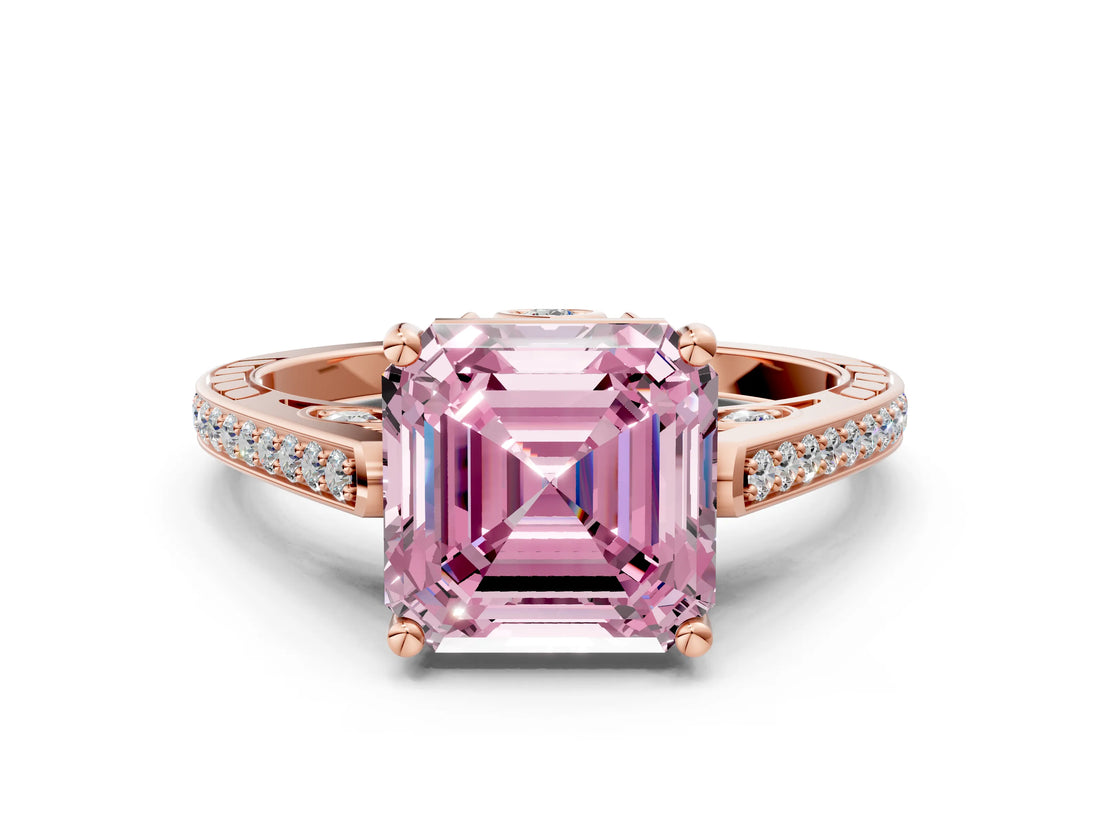 Rose gold Fancy Pink Asscher  Cut Cathedral Pave Diamond Engagement Ring with Six-Prong Setting_33