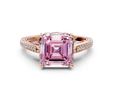 Rose gold Fancy Pink Asscher  Cut Cathedral Pave Diamond Engagement Ring with Six-Prong Setting_33