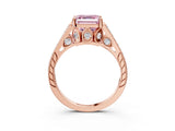 Rose gold Fancy Pink Asscher  Cut Cathedral Pave Diamond Engagement Ring with Six-Prong Setting_36