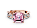 Rose gold Fancy Pink Asscher  Cut Channel Set Diamond Engagement Ring with Four-Prong Setting