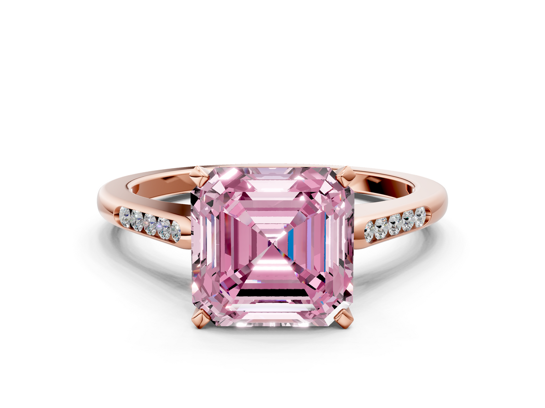 Rose gold Fancy Pink Asscher  Cut Channel Set Solitaire Engagement Ring with Four-Prong Setting