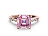 Rose gold Fancy Pink Asscher  Cut Channel Set Solitaire Engagement Ring with Four-Prong Setting