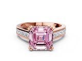 Rose gold Fancy Pink Asscher  Cut Channel Set Solitaire Engagement Ring with Prong Setting