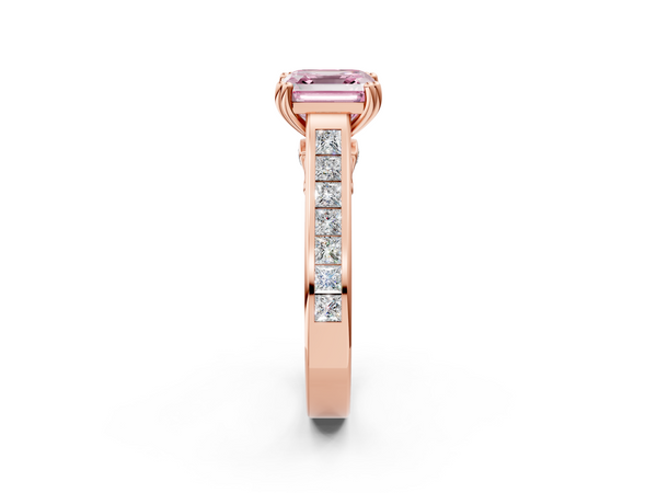 Rose Gold Asscher Cut Channel Set Solitaire Engagement Ring Setting for Fancy Pink Center with Double Claw Prongs