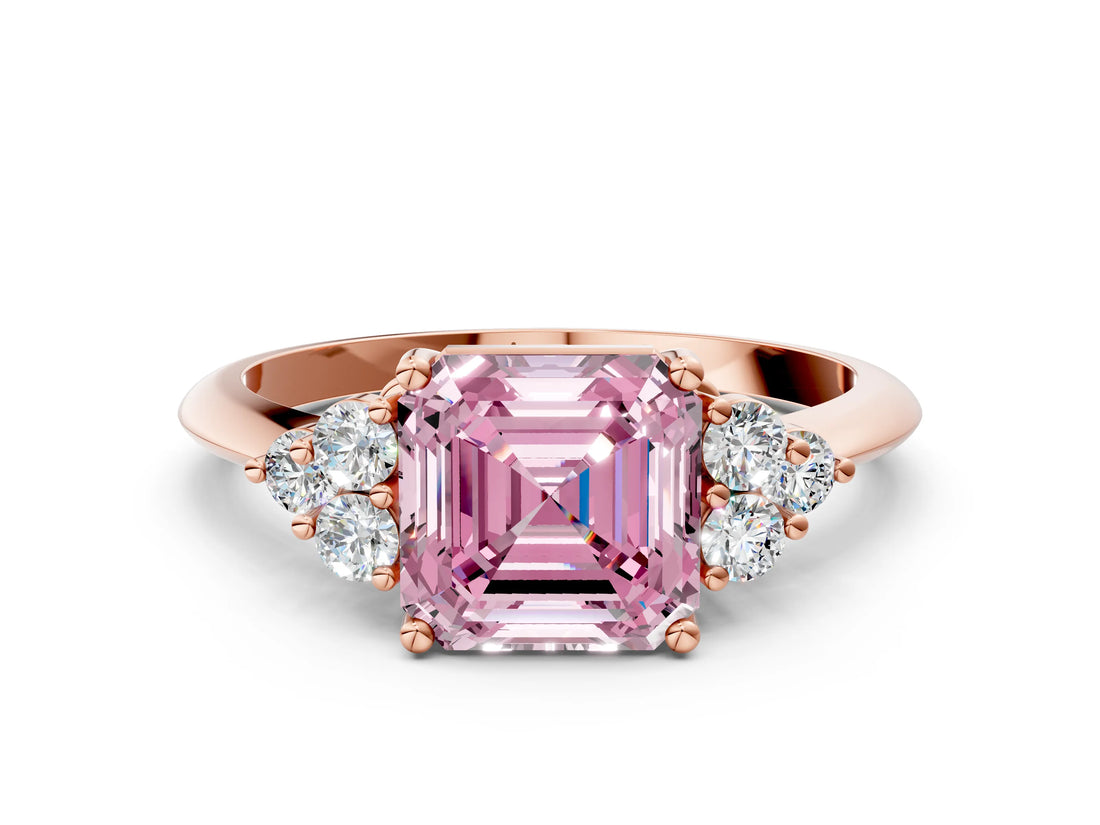 Rose gold Fancy Pink Asscher Cut Cut Diamond Cluster Ring with Solitaire Band and Four-Prong Setting