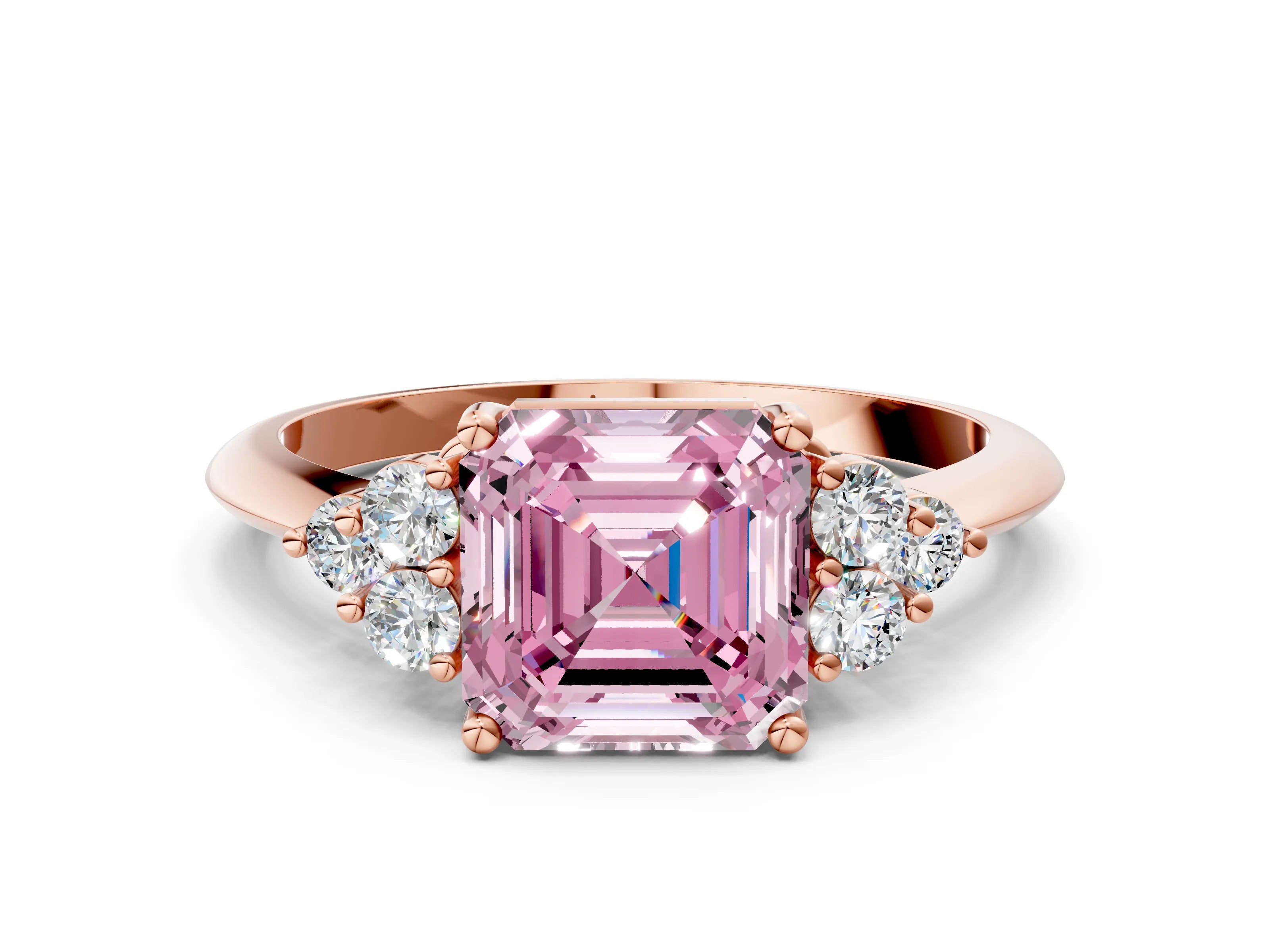 Rose gold Fancy Pink Asscher Cut Cut Diamond Cluster Ring with Solitaire Band and Four-Prong Setting_12