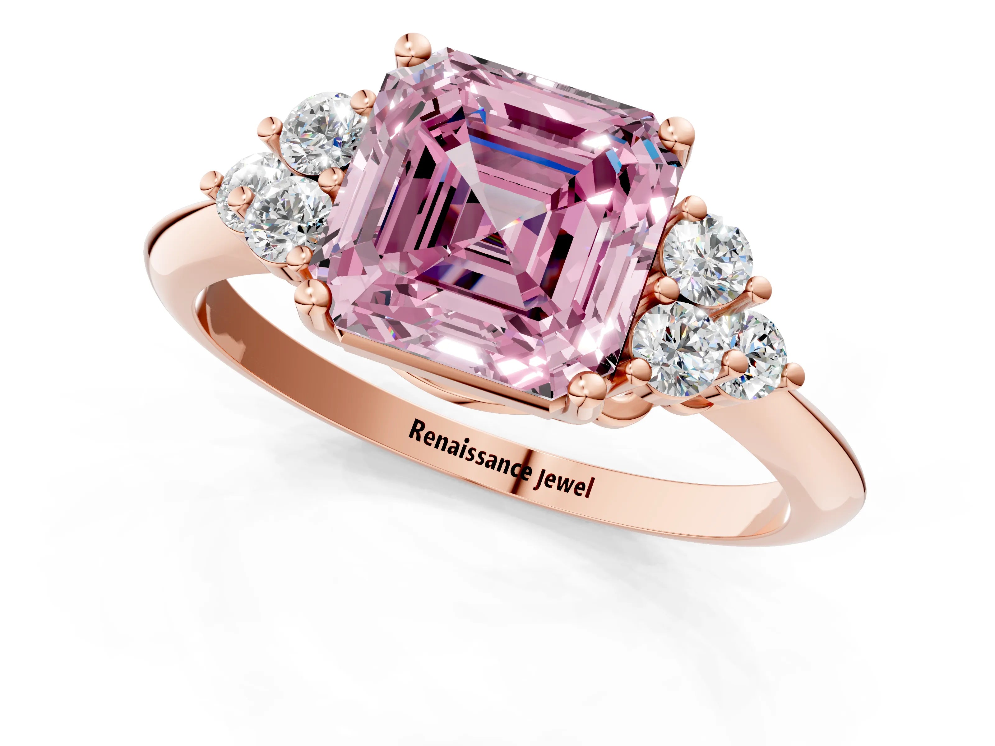 Rose gold Fancy Pink Asscher Cut Cut Diamond Cluster Ring with Solitaire Band and Four-Prong Setting_13
