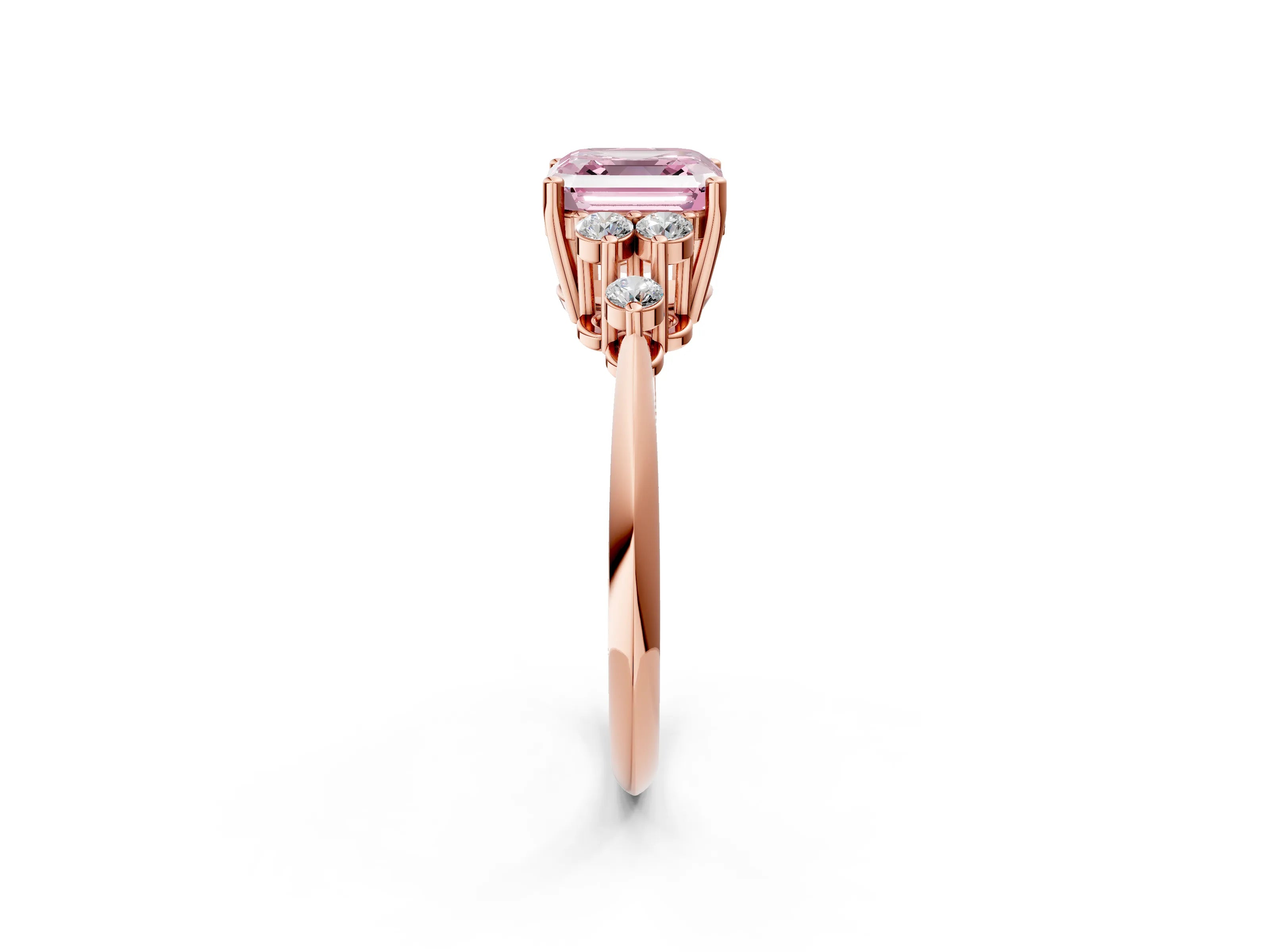 Rose gold Fancy Pink Asscher Cut Cut Diamond Cluster Ring with Solitaire Band and Four-Prong Setting_14