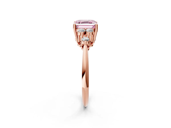 Rose Gold Asscher Cut Cluster Accent Engagement Ring Setting for Fancy Pink Center
