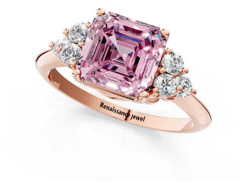Rose gold Fancy Pink Asscher Cut Cut Diamond Cluster Ring with Solitaire Band and Four-Prong Setting_1