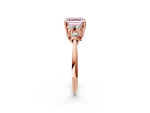 Rose gold Fancy Pink Asscher Cut Cut Diamond Cluster Ring with Solitaire Band and Four-Prong Setting_2