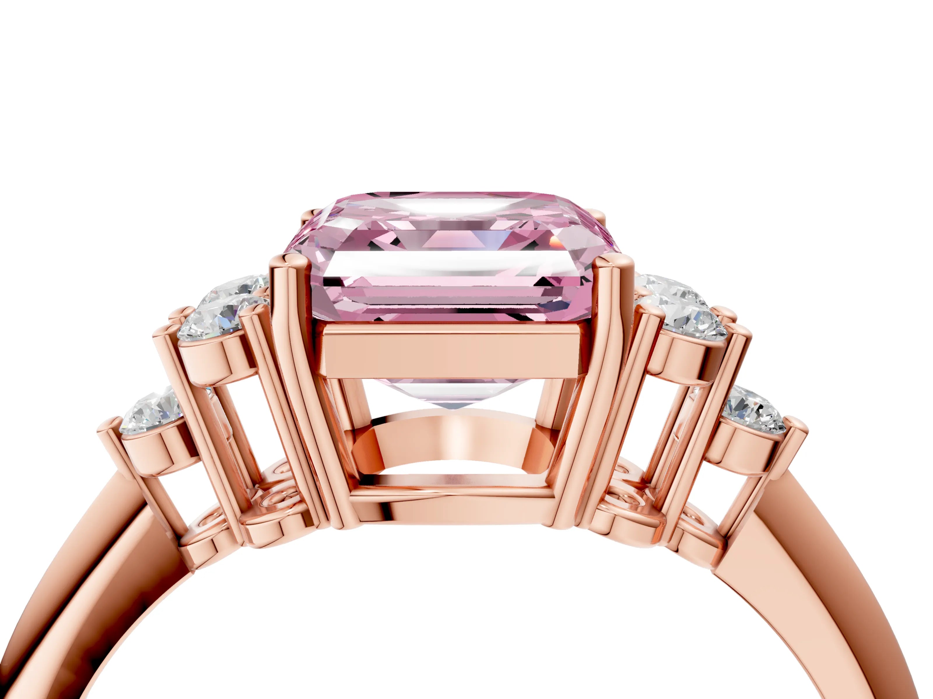 Rose gold Fancy Pink Asscher Cut Cut Diamond Cluster Ring with Solitaire Band and Four-Prong Setting_4