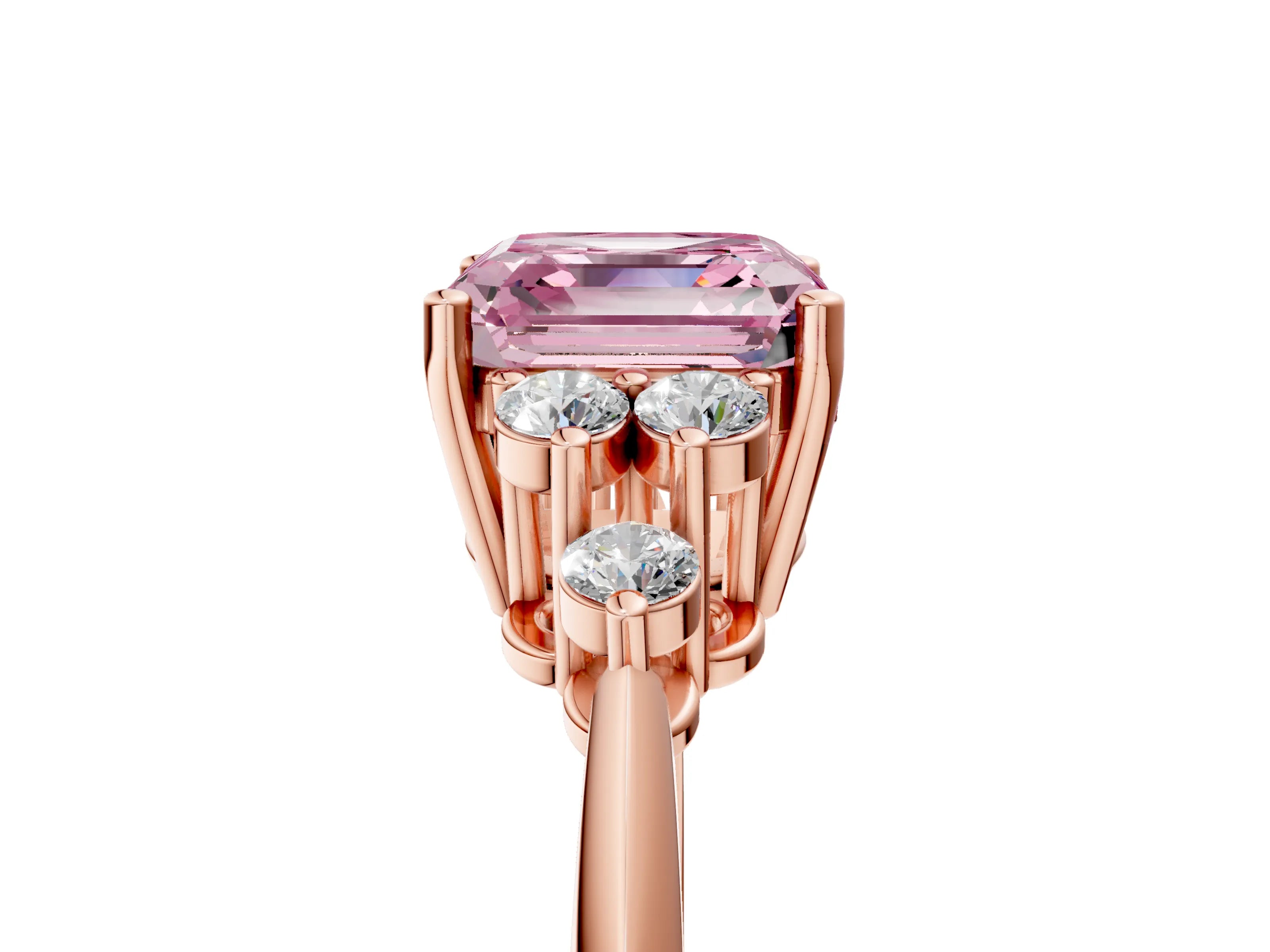 Rose gold Fancy Pink Asscher Cut Cut Diamond Cluster Ring with Solitaire Band and Four-Prong Setting_5