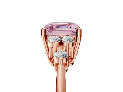 Rose gold Fancy Pink Asscher Cut Cut Diamond Cluster Ring with Solitaire Band and Four-Prong Setting_5