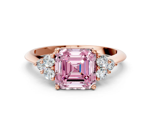 Rose gold Fancy Pink Asscher Cut Cut Diamond Cluster Ring with Solitaire Band and Four-Prong Setting